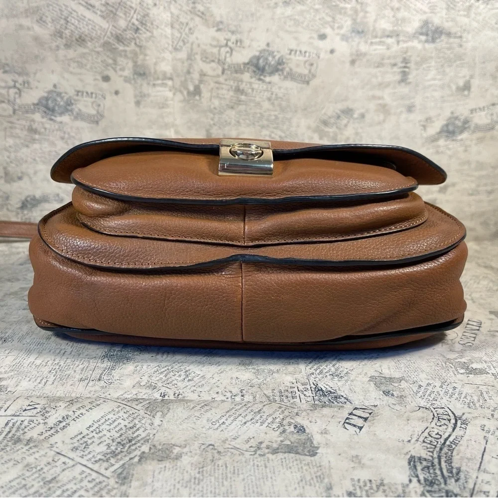 Massimo Dutti Genuine Brown Leather Saddle Crossbody Bag Flap Shoulder Purse